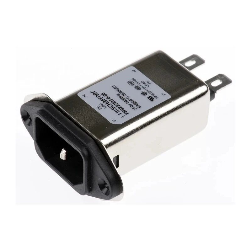 Schaffner 250V AC 6A Panel Mount IEC Filter Male Faston FN9222EU-6-06