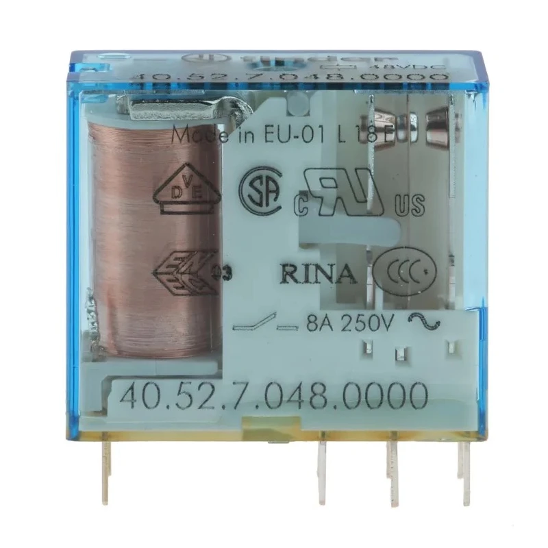Finder PCB Power Relay 48V DC Coil 8A Switching Current DPDT 40.52.7.048.0000