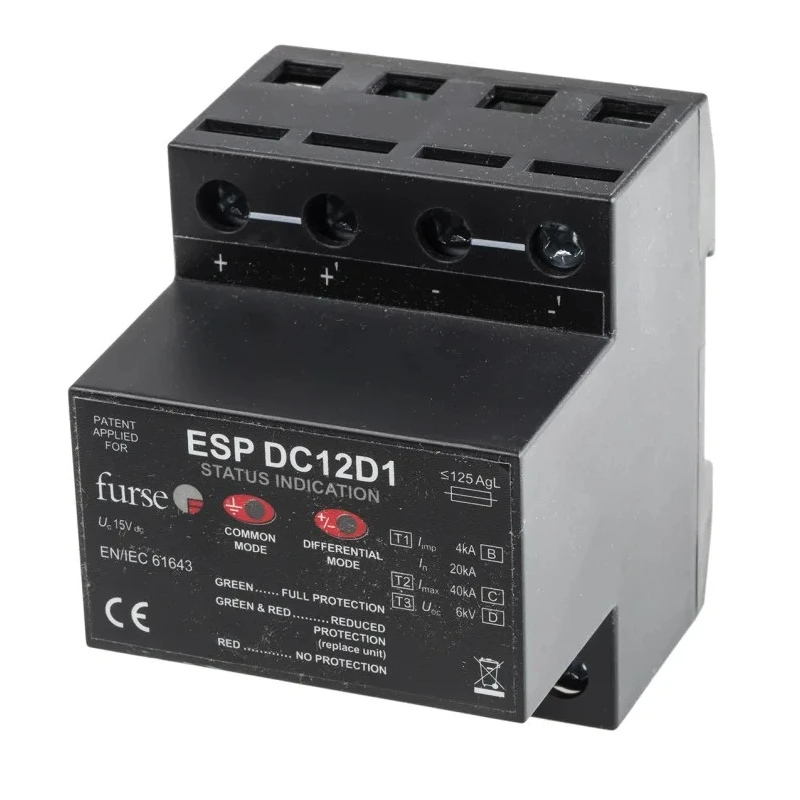 WJ Furse Surge Protection Device 15V DC Maximum Voltage Rating 100 kA Maximum Surge Current DIN Rail Mounting ESP-DCD1 DCD1