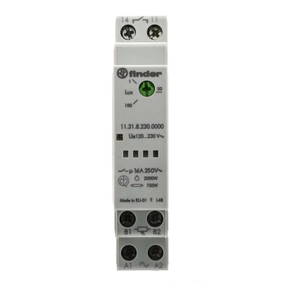 Finder Timer Light Switch 230V AC, 1 Channel, SPNO Contact, Adjustable Sensitivity 1-100 Lux 11.31.8.230.0000