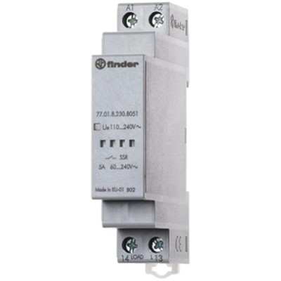 Finder Solid State Relay, 5 A Load, DIN Rail Mount, 265 V ac Load, 240V ac Control 77.01.8.230.8051