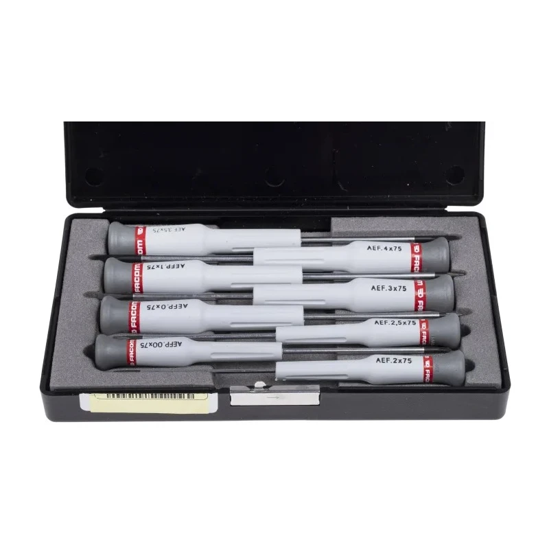 Facom Precision Screwdriver Set Phillips and Slotted, 8 Pieces, Case Included AEF.J3