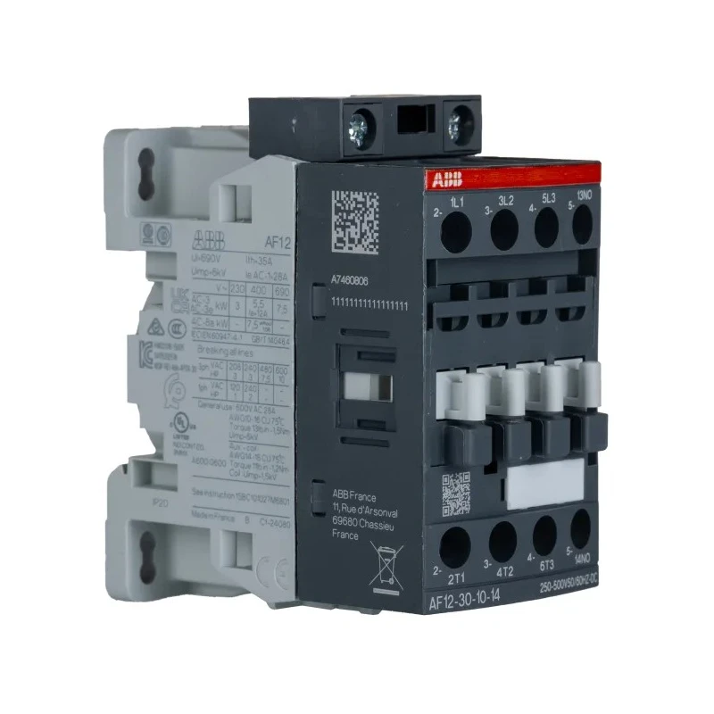 ABB Contactor, 3-Pole, 9 A, 5.5 kW Power Rating, 500V dc Coil, DIN Rail Mount AF12