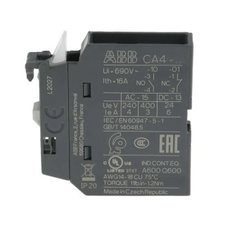 ABB Auxiliary Contact 1 Contact 1 NC Front Mount Screw Terminals CA4 Series 6A 600 V DC 690 V AC CA4-01