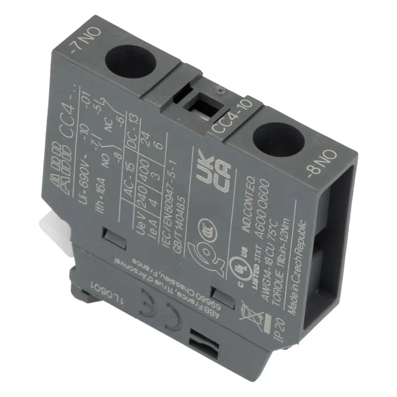 ABB Auxiliary Contact 1 Contact 1 NO Front Mount 6 A 600 V dc 690 V ac EF14 Series 1SBN010111R1010 CC4-10