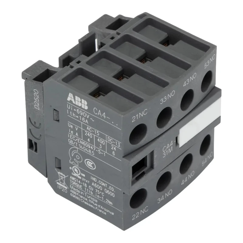 ABB Auxiliary Contact 4 Contact 3 NO/1 NC Front Mount Screw Terminal 6 A 600 V dc 690 V ac CA4-31M