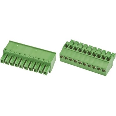 TE Connectivity Pluggable Terminal Block 10-Contact 3.81 mm Pitch 1 Row 300V Screw Connection Male Green Housing 1-1986374-0
