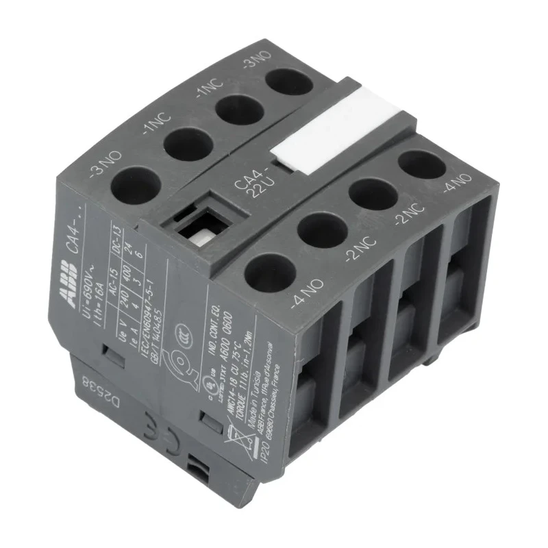 ABB Auxiliary Contact, 4 Contact, 2 NC/2 NO, Front Mount, Screw Terminal, 6 A Contact Current, 600 V DC, 690 V AC CA4-22U
