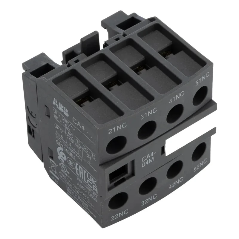 ABB Auxiliary Contact, 4 Contact, 4 NC, CA4 Series, Front Mount, 6 A, 600 V DC, 690 V AC CA4-04M
