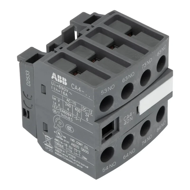 ABB Auxiliary Contact 4 Contact 4 NO Front Mount 6 A 600 V dc 690 V ac CA4-40N