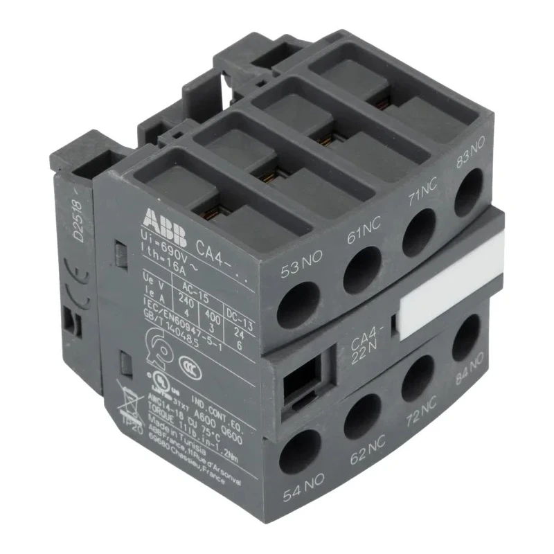 ABB Auxiliary Contact 4 Contacts 2 NC/2 NO Front Mount Screw Terminal 6A 600 V dc 690 V ac CA4-22N