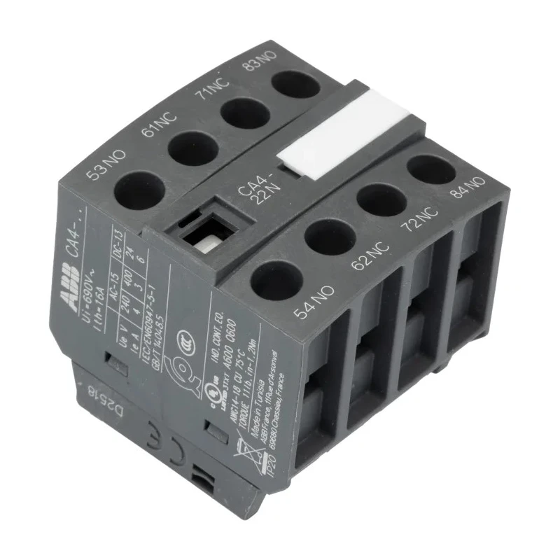 ABB Auxiliary Contact 4 Contacts 2 NC/2 NO Front Mount Screw Terminal 6A 600 V dc 690 V ac CA4-22N