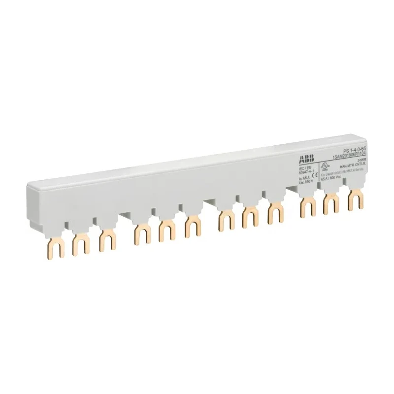 ABB PS1 Series 3 Phase Busbar 690 V AC, 250 V DC, 14 mm Pitch, 65A Current Rating 1SAM201906R1104 PS1-4-0-65