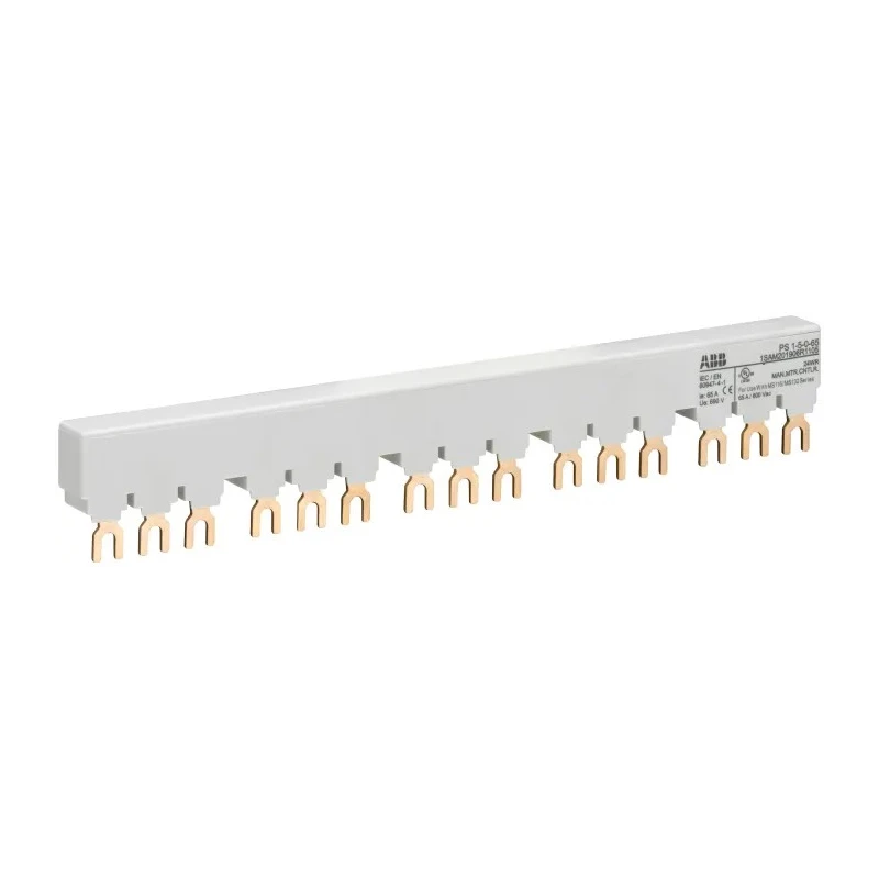 ABB PS1 Series 3 Phase Busbar 690 V AC, 250 V DC, 65 A Current Rating, 17.5 mm Pitch, 15 Poles, 5 1SAM201906R1105 PS1-5-0-65