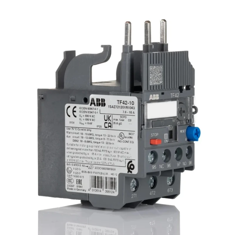 ABB TF42 Thermal Overload Relay 1 NO/1 NC, 10A Relay Contact Current, 7.6–10A Adjustable Current Range, 2W Power Rating TF42