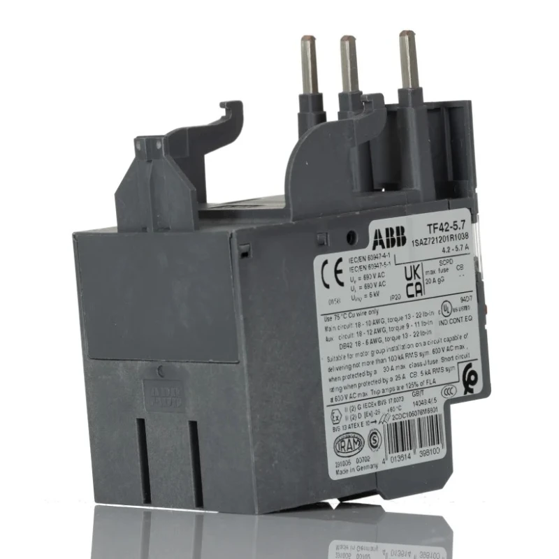 ABB TF42 Thermal Overload Relay 1 NO/1 NC, 4.2A to 5.7A Adjustable Current Range, 2W Power Rating TF42