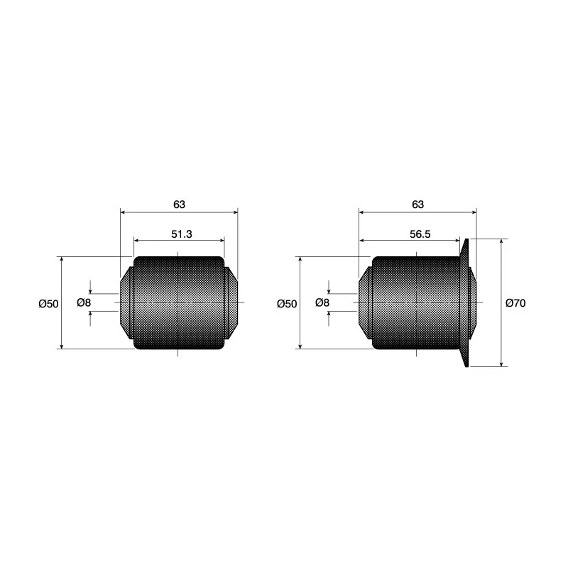 Interroll Polyamide Round Conveyor Roller Plain 50 mm Diameter x 65 mm Length, 300 N Dynamic Load Capacity, 8 mm 2900