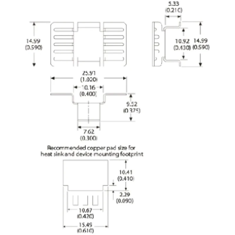 AAVID THERMALLOY Heatsink PCB Mount Copper Tin Plated 14.99mm x 25.91mm x 9.52mm 15°C/W 7106DG/TR