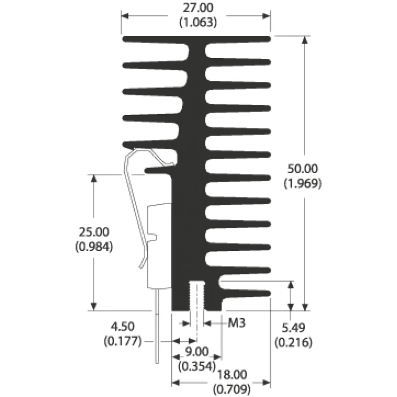 AAVID THERMALLOY Heatsink for Power Semiconductors Black Anodised 50 mm x 150 mm x 27 mm 2.46°C/W THE MAX CLIP 0S506/150/B