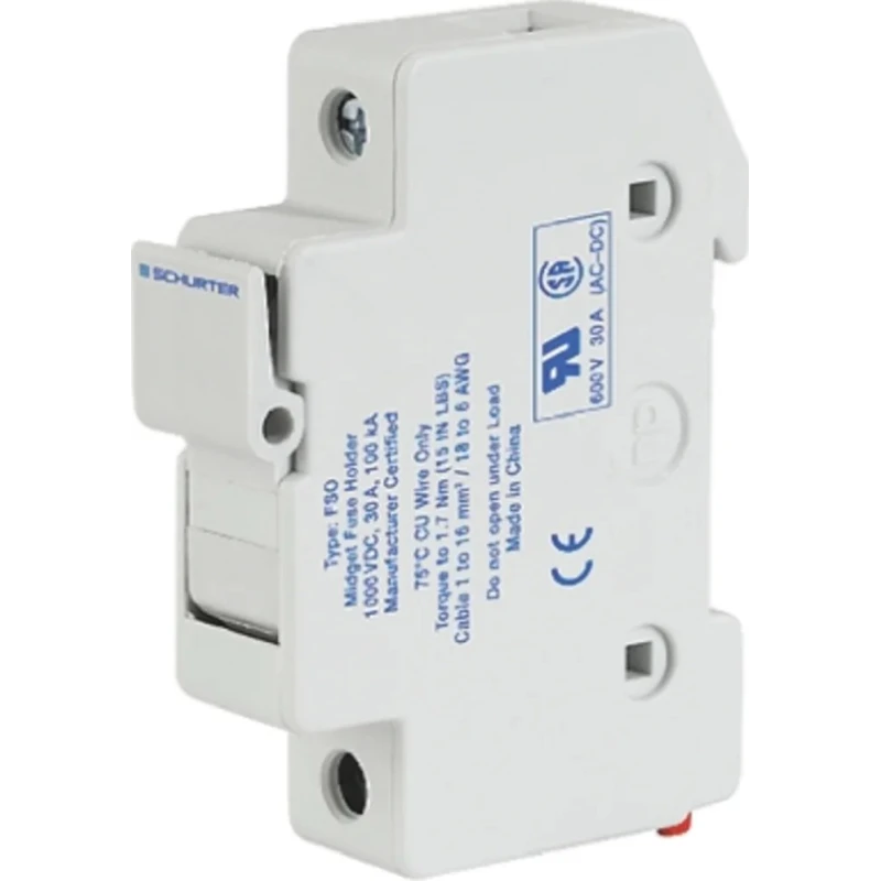 Schurter 30A Rail Mount Fuse Holder for 10 x 38 mm, 2 Pole, Thermoplastic Case, 600V ac 0091.0002