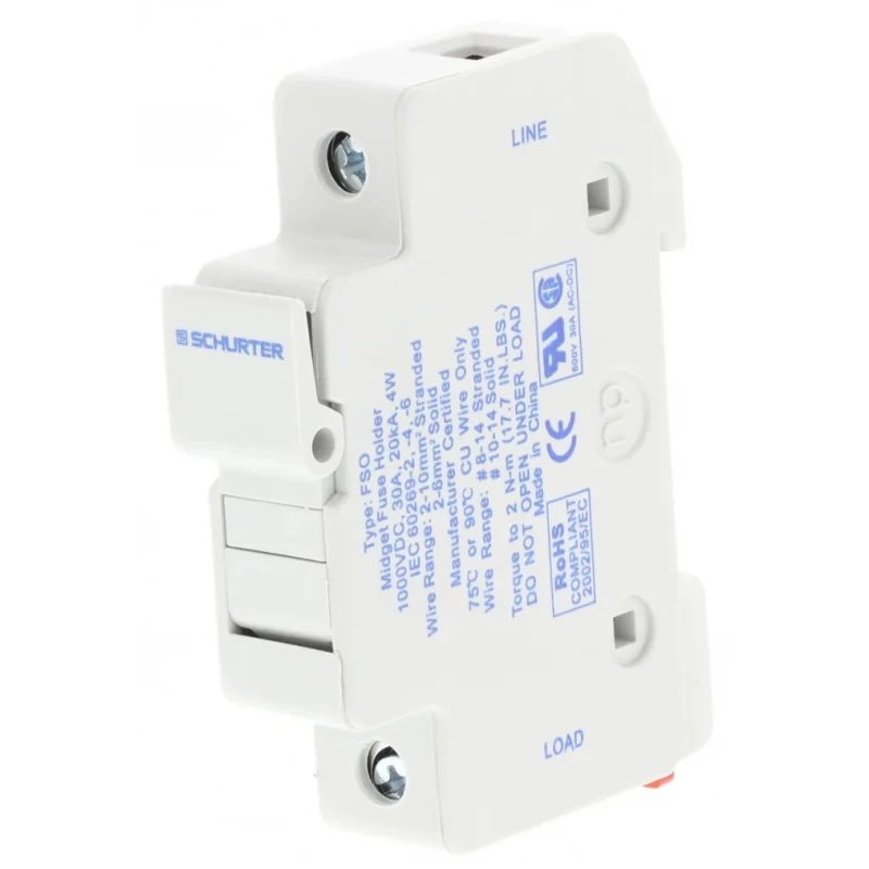 Schurter 30A Rail Mount Fuse Holder for 10.3 x 38 mm Fuse Size, Thermoplastic Case, 1P-Pole, 1kV 0091.0001