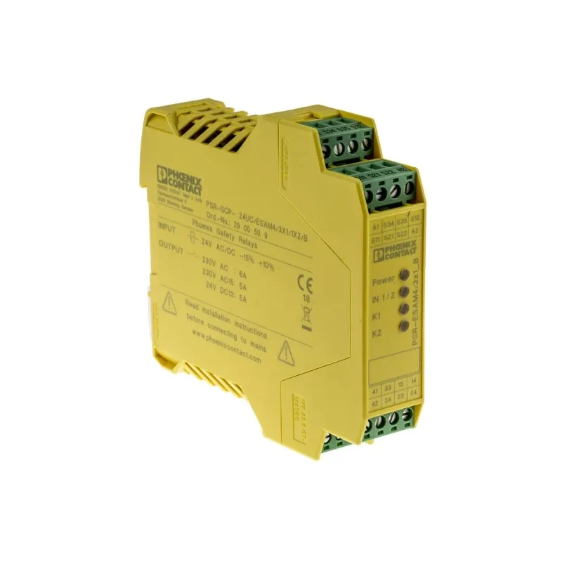 Phoenix Contact 24V AC/DC Safety Relay, 3 Safety Contacts, 1 Auxiliary Contact, IP54, Model 2900509