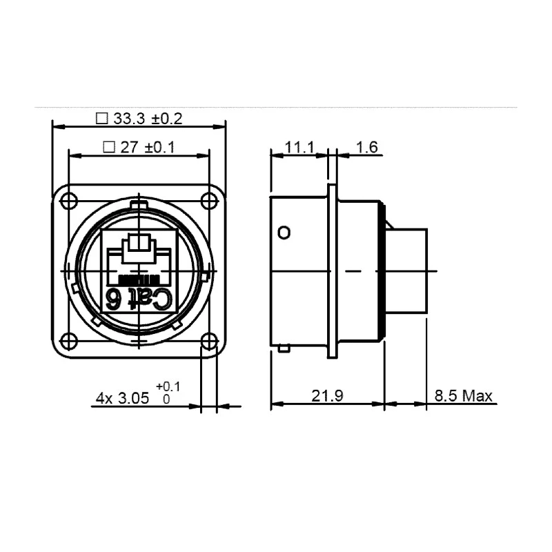 Glenair IPT Series RJ45 Connector Female Panel Mount Cat6 Straight 1 Port 