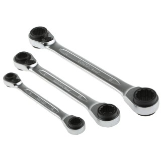 Bahco 3-Piece Ratchet Spanner Set, Sizes 8 x 9 To 18 x 19 mm, Chrome Vanadium Steel, Nickel Chrome Plated Finish S4RM/3T