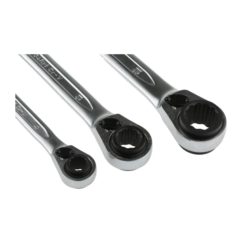 Bahco 3-Piece Ratchet Spanner Set, Sizes 8 x 9 To 18 x 19 mm, Chrome Vanadium Steel, Nickel Chrome Plated Finish S4RM/3T