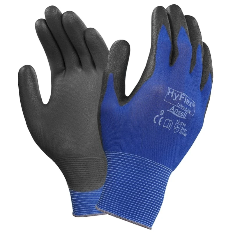 Ansell HyFlex 11-618 Blue Nylon Work Gloves Size 9 Polyurethane Coating 11618090