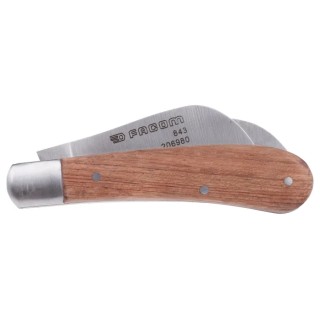 Facom Twin-Blade Electrician Knife 180mm Overall Length, 100mm Closed Length, Stainless Steel Blades, Rosewood Handle 843