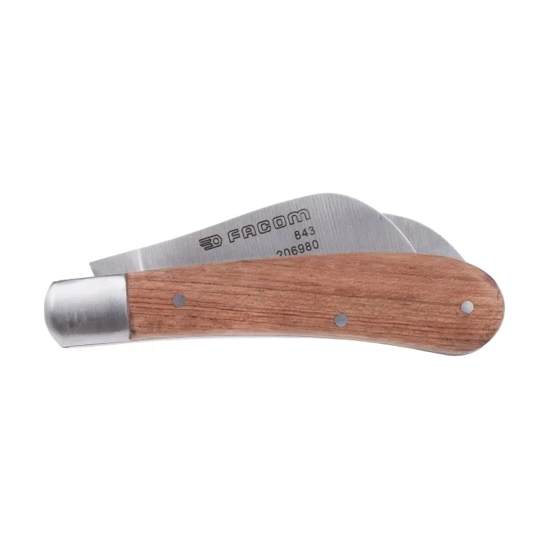 Facom Twin-Blade Electrician Knife 180mm Overall Length, 100mm Closed Length, Stainless Steel Blades, Rosewood Handle 843