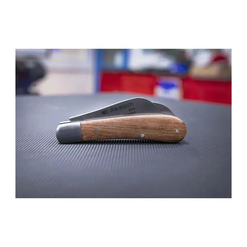 Facom Twin-Blade Electrician Knife 180mm Overall Length, 100mm Closed Length, Stainless Steel Blades, Rosewood Handle 843