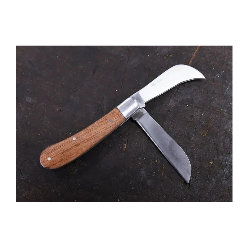 Facom Twin-Blade Electrician Knife 180mm Overall Length, 100mm Closed Length, Stainless Steel Blades, Rosewood Handle 843