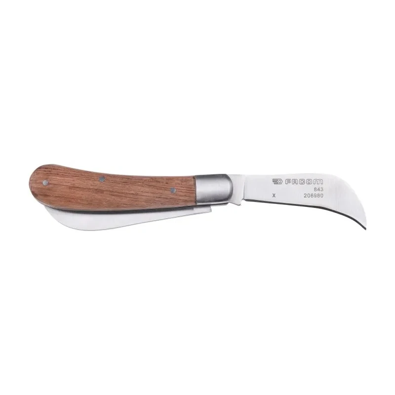 Facom Twin-Blade Electrician Knife 180mm Overall Length, 100mm Closed Length, Stainless Steel Blades, Rosewood Handle 843