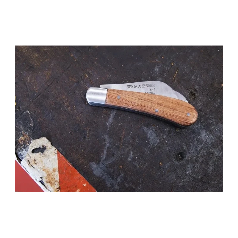 Facom Twin-Blade Electrician Knife 180mm Overall Length, 100mm Closed Length, Stainless Steel Blades, Rosewood Handle 843