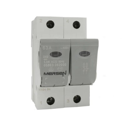 Mersen 63A Bottle Fuse Holder 2-Pole for D02 Fuse 36x15 mm, 400V AC J1012606 / 05862.063000