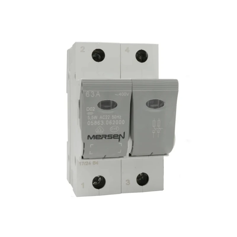 Mersen 63A Bottle Fuse Holder 2-Pole for D02 Fuse 36x15 mm, 400V AC J1012606 / 05862.063000