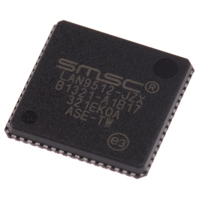 Microchip 64-Pin QFN Ethernet Controller 3.3 V 100 Mbps USB 2.0, Full Duplex/Half Duplex LAN9512-JZX