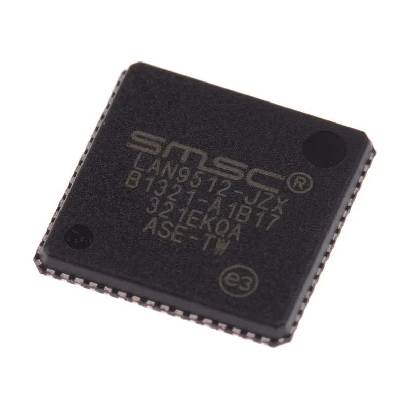 Microchip 64-Pin QFN Ethernet Controller 3.3 V 100 Mbps USB 2.0, Full Duplex/Half Duplex LAN9512-JZX