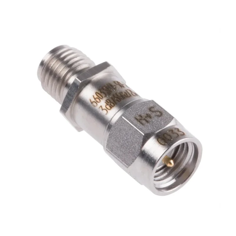 Huber+Suhner RF Attenuator SMA Plug to Socket 50Ω 6GHz Maximum Frequency Straight 3 dB Attenuation Male 6603_SMA-50-2/199_NE