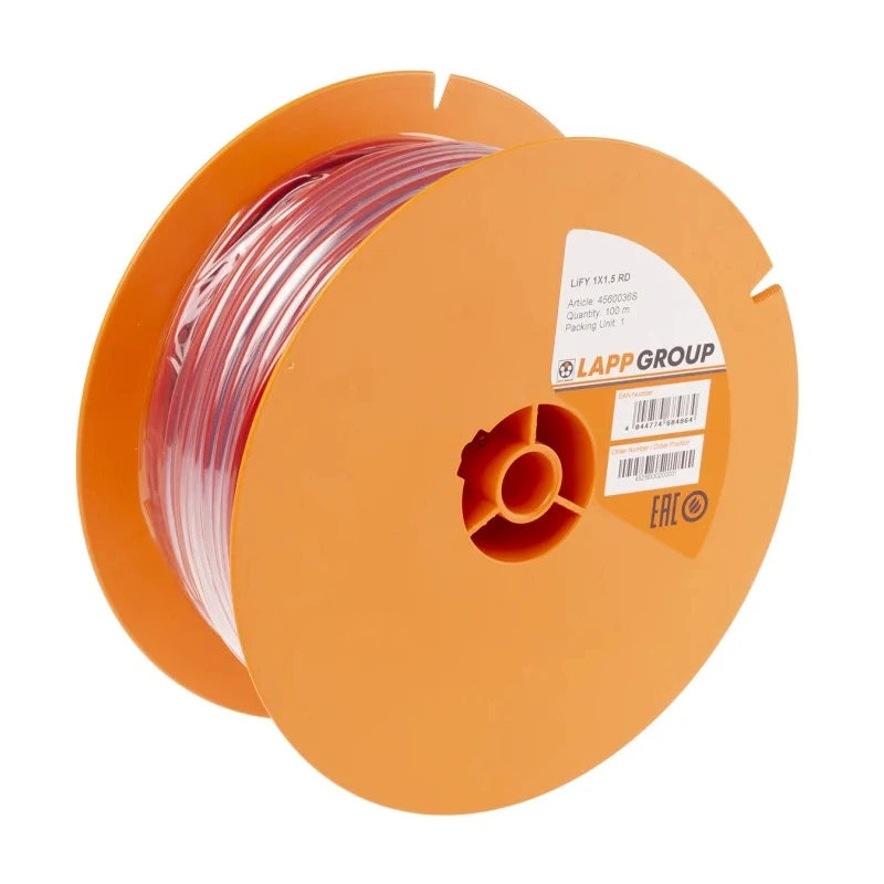 Lapp Red 1.5 mm² Hook Up Wire 100 m Polyvinyl Chloride Insulated Flexible LiFY Single Core 750V 4560036S