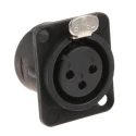 Neutrik Panel XLR Connector, Straight, 50V, 16A, Female, 3 Contacts, Gold over Nickel Plating NC3FD-L-B-1