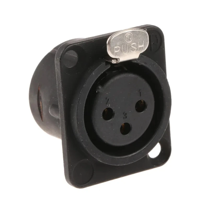 Neutrik Panel XLR Connector, Straight, 50V, 16A, Female, 3 Contacts, Gold over Nickel Plating NC3FD-L-B-1