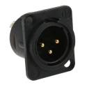 Neutrik Panel XLR Connector, Straight Orientation, 50V, Male, 3 Contact, Gold over Nickel Plating NC3MD-L-B-1