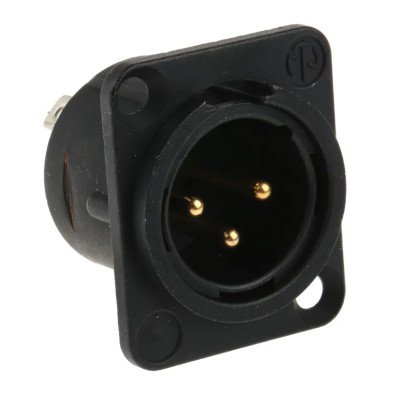 Neutrik Panel XLR Connector, Straight Orientation, 50V, Male, 3 Contact, Gold over Nickel Plating NC3MD-L-B-1