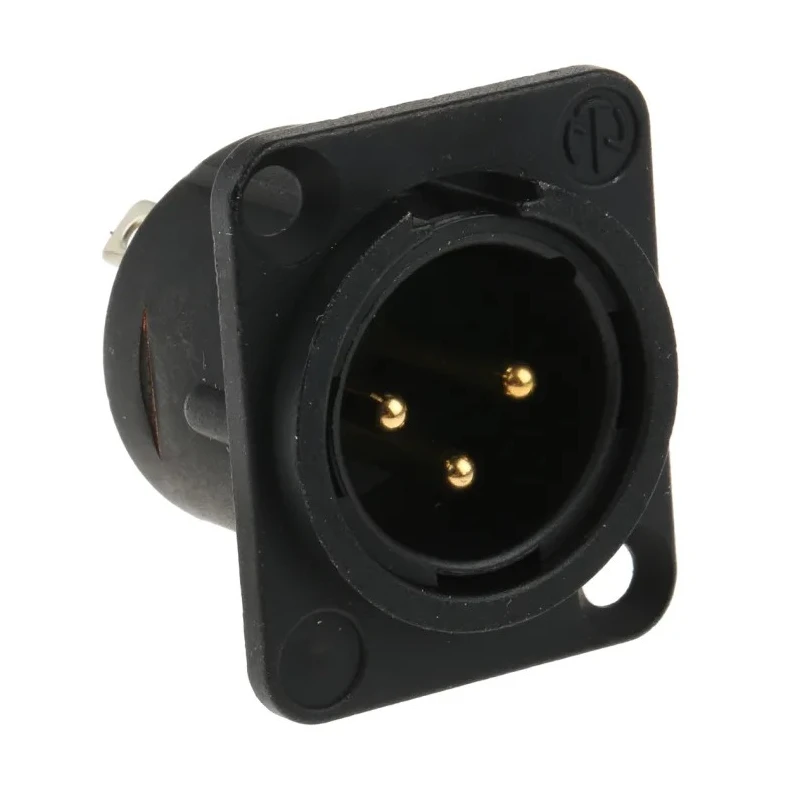 Neutrik Panel XLR Connector, Straight Orientation, 50V, Male, 3 Contact, Gold over Nickel Plating NC3MD-L-B-1