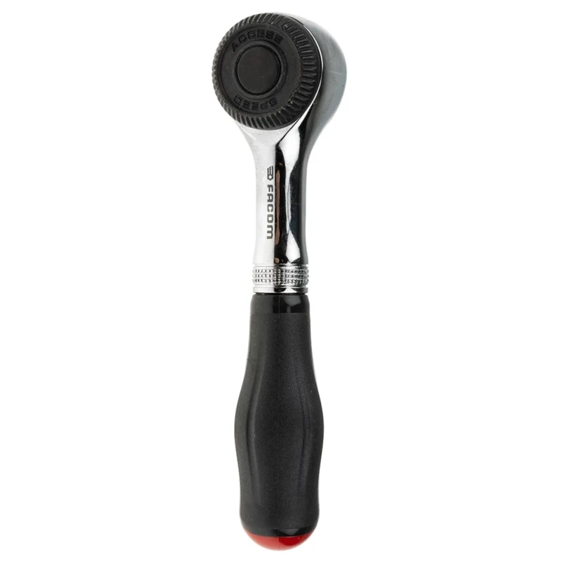 Facom 1/4 in Ratchet with Bi-Material Elastomer Handle, Satin Chrome Finish, Chrome Vanadium Steel, 106mm Overall R.360PB