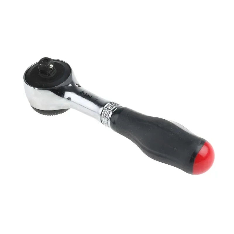 Facom 1/4 in Ratchet with Bi-Material Elastomer Handle, Satin Chrome Finish, Chrome Vanadium Steel, 106mm Overall R.360PB