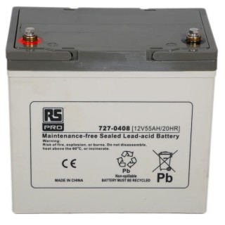 RS PRO Sealed Lead Acid Battery 12 V, 55 Ah, AGM Construction, T6 Termination 727-0408